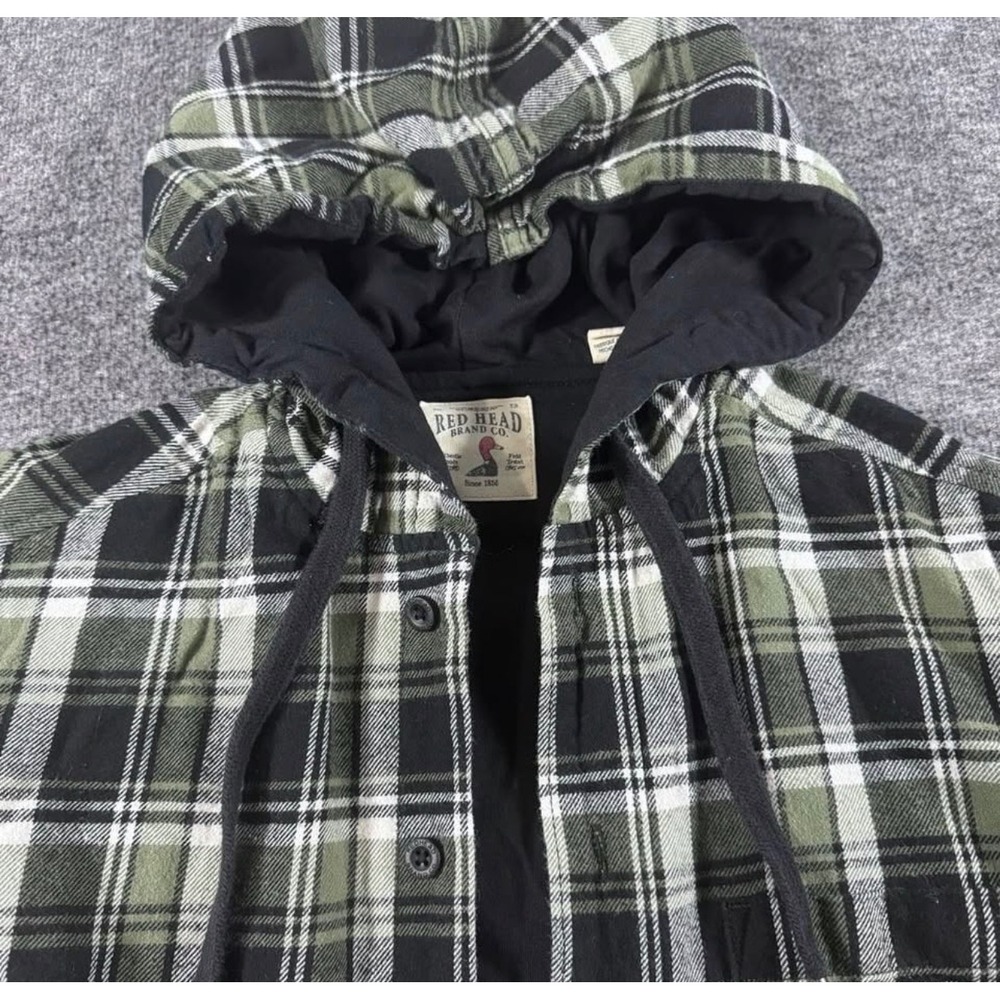 RedHead Brand Co Mens Green Black Plaid Hooded Flannel Shirt Jacket Size Small - Picture 5 of 7